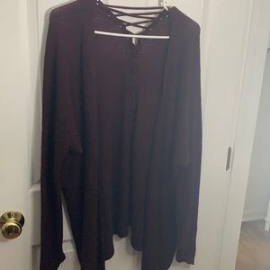 Maroon cardigan sweater with a criss cross back